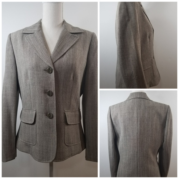 Jones Wear Gray Suit Jacket Blazer lined coat With Pockets Light Academia size 8 - Picture 4 of 8